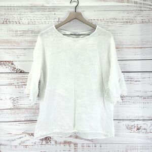 Francesca Bettini Top Women M Medium White Linen Lagenlook Blouse Made In Italy